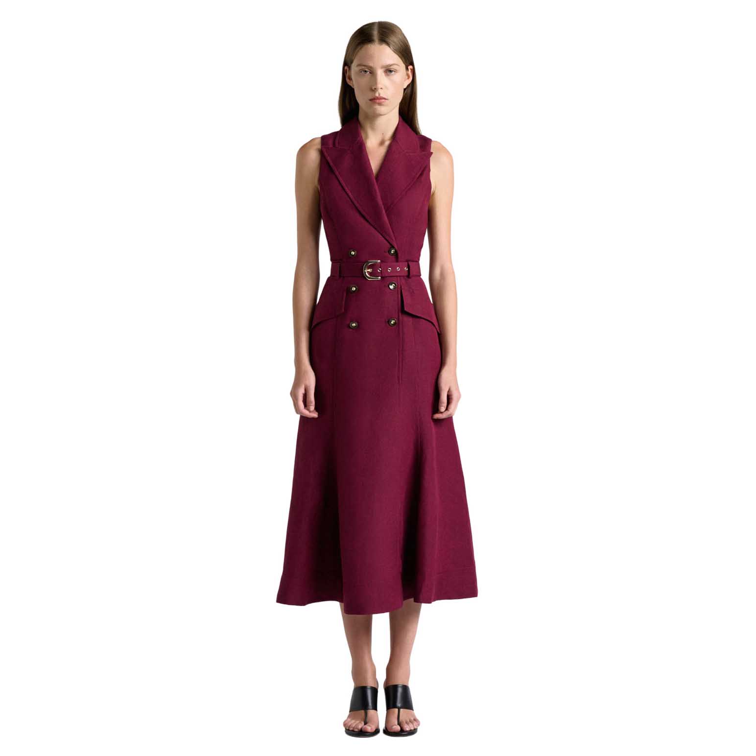 Cue Maroon Lustre Linen Blend Midi Blazer Dress